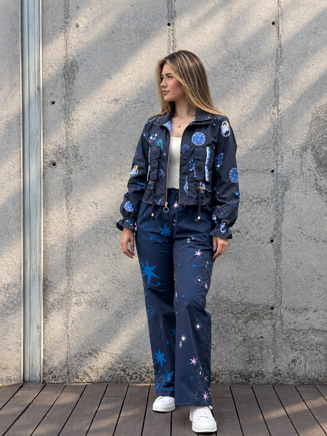 Chaqueta Corta Estampada Azul