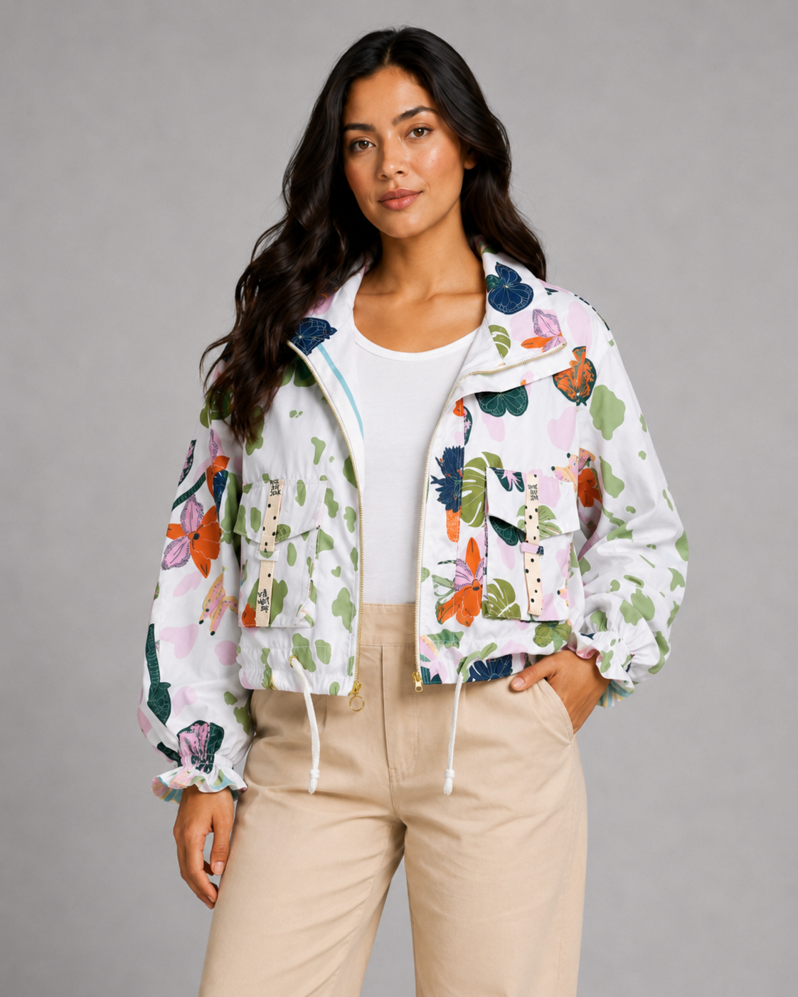 Chaqueta corta estampada  Orquídea Clara