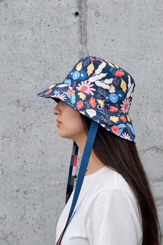 Bucket Hat Doble Faz Azul floral