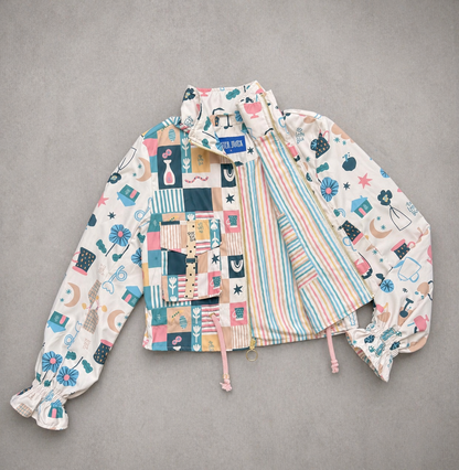 Chaqueta corta estampada crema