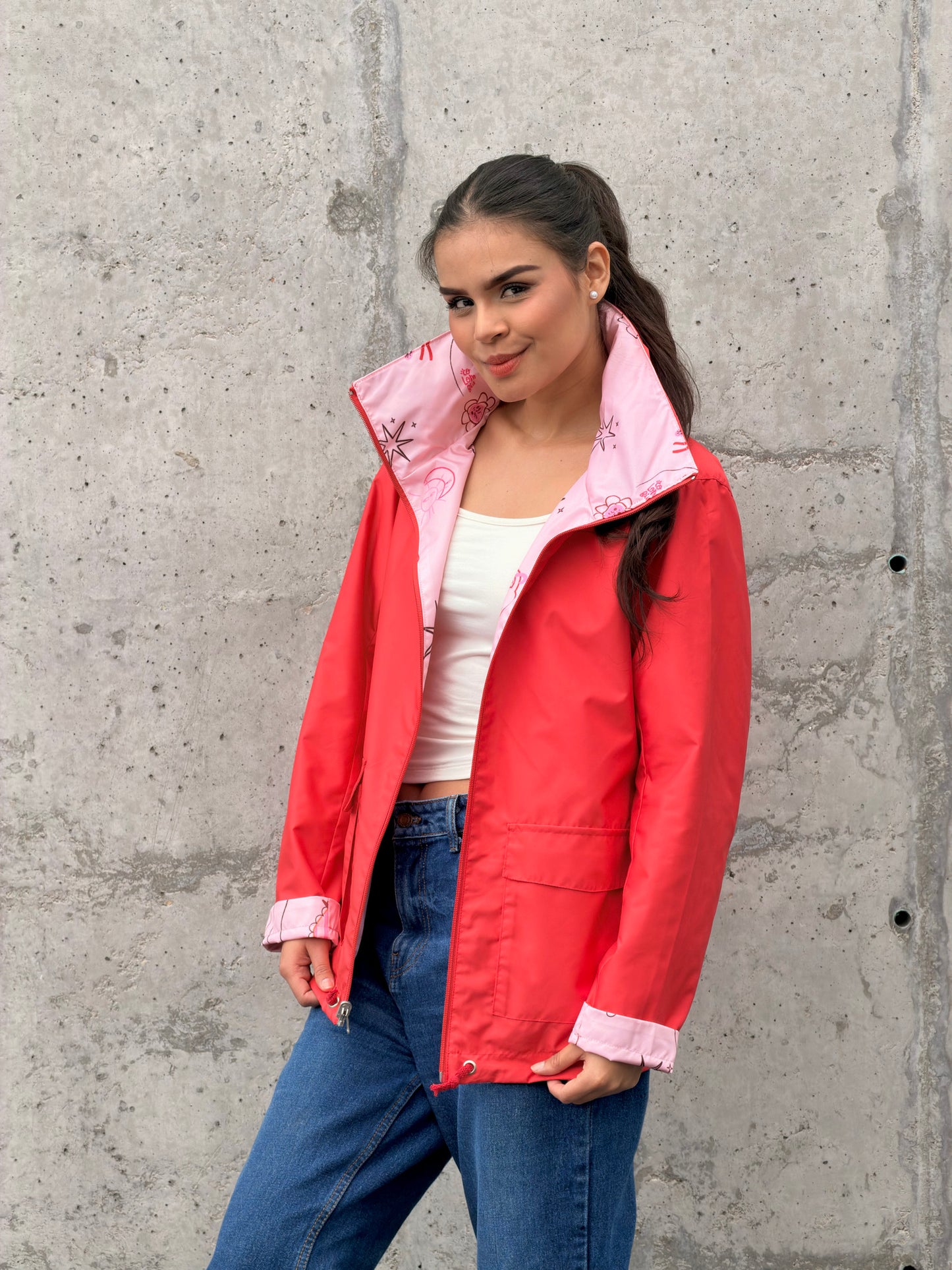 Chaqueta Doble Faz Rosa Rojizo
