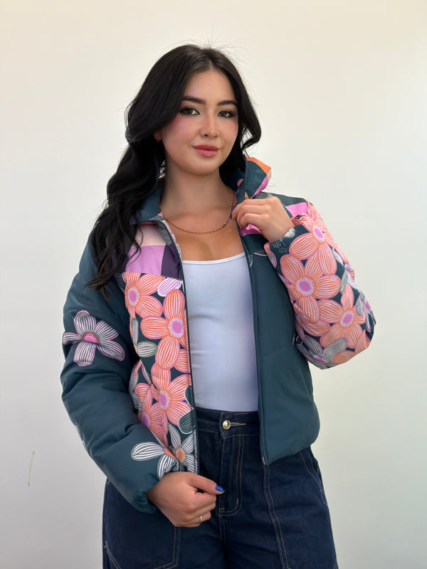 Puffer Jacket Verde Floral