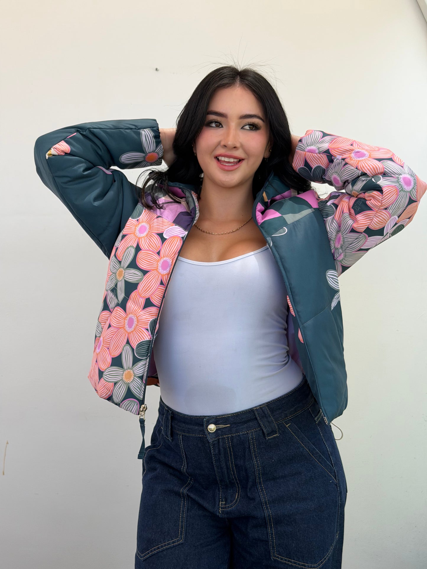 Puffer Jacket Verde Floral