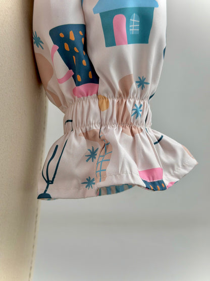 Chaqueta corta estampada crema