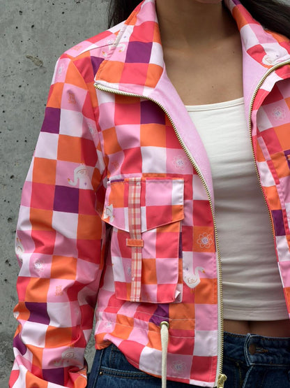 Chaqueta Corta Cuadros Rosa