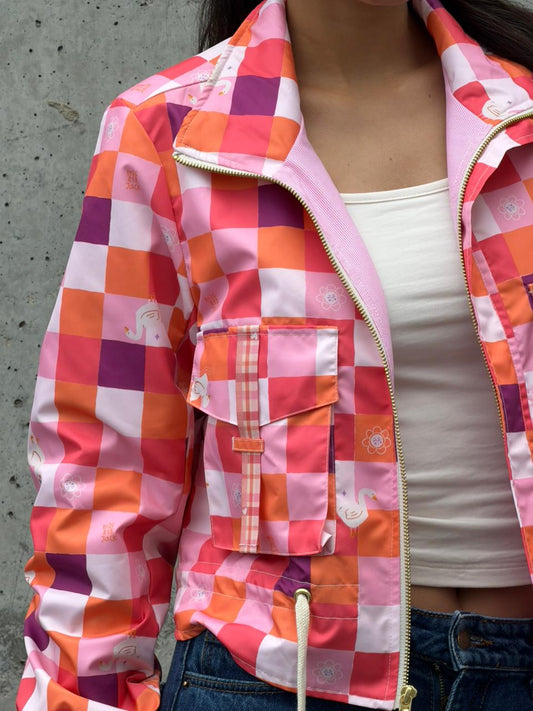Chaqueta Corta Cuadros Rosa
