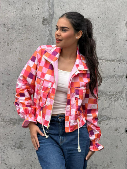 Chaqueta Corta Cuadros Rosa