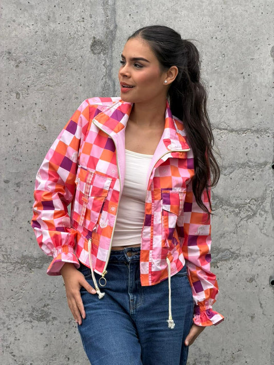 Chaqueta Corta Cuadros Rosa