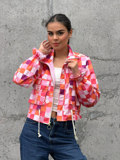 Chaqueta Corta Cuadros Rosa