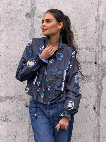 Chaqueta Corta Estampada Azul