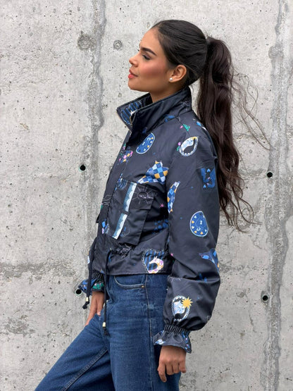 Chaqueta Corta Estampada Azul