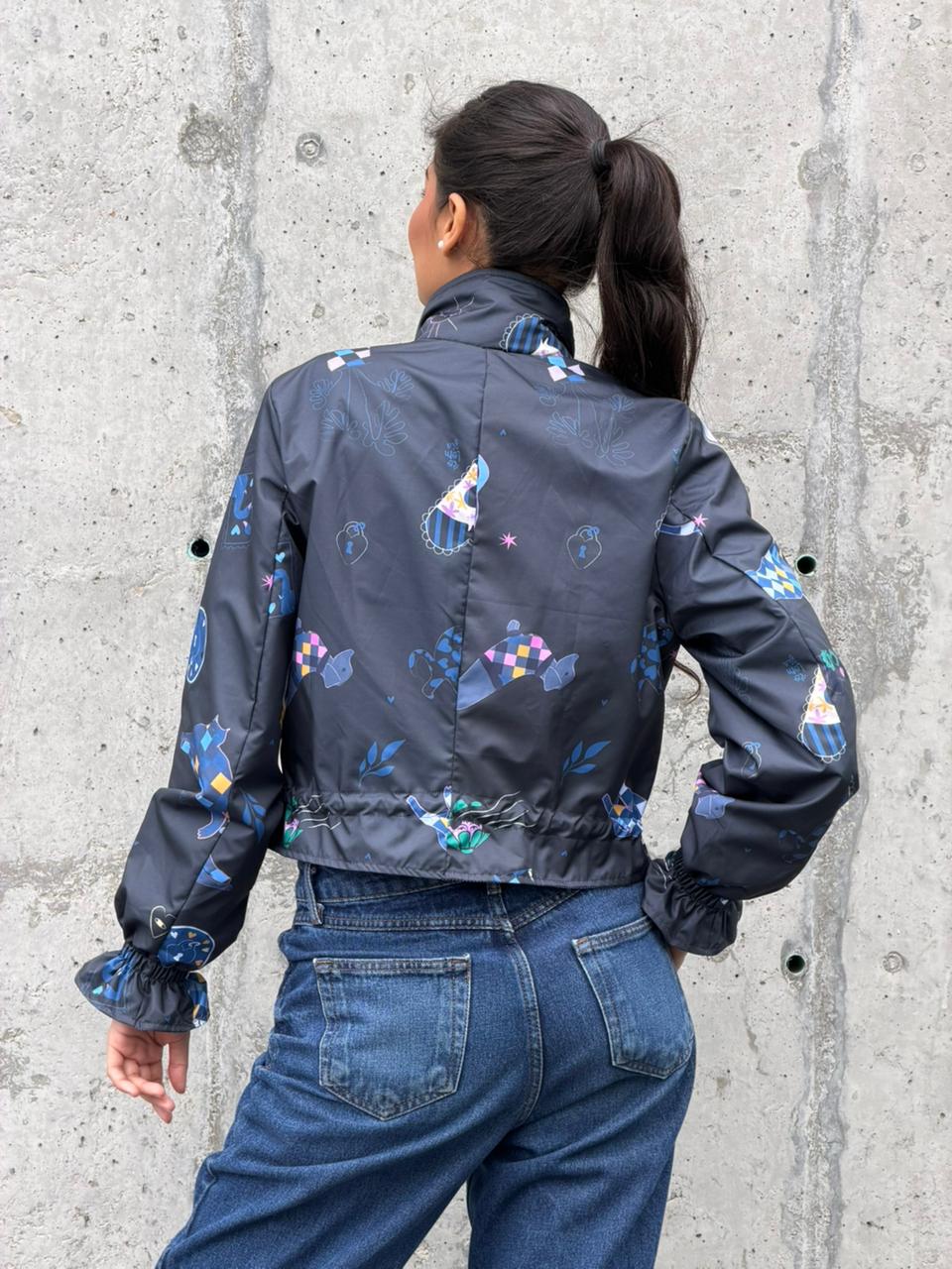 Chaqueta Corta Estampada Azul