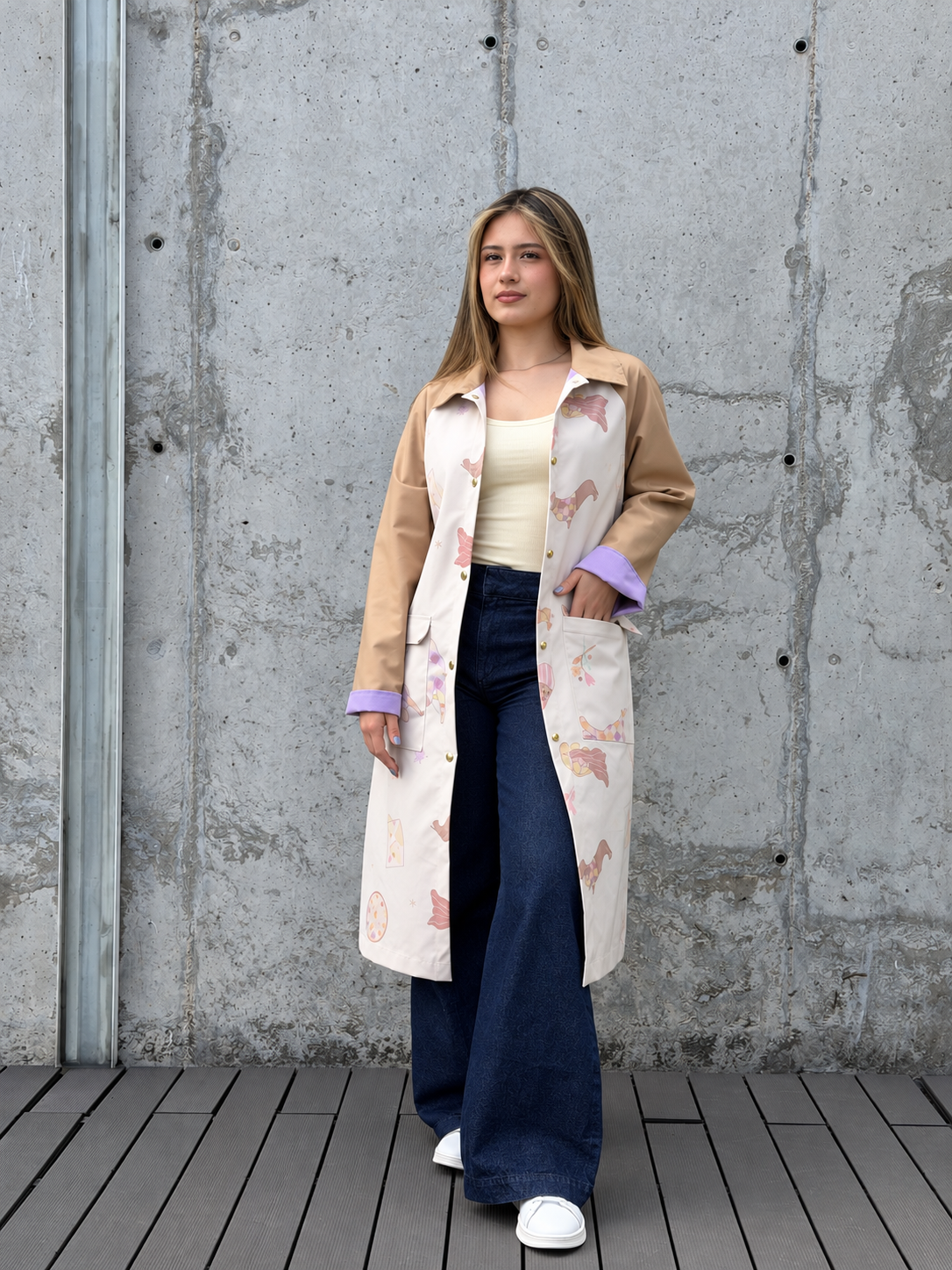 Gabardina Crema Estampada