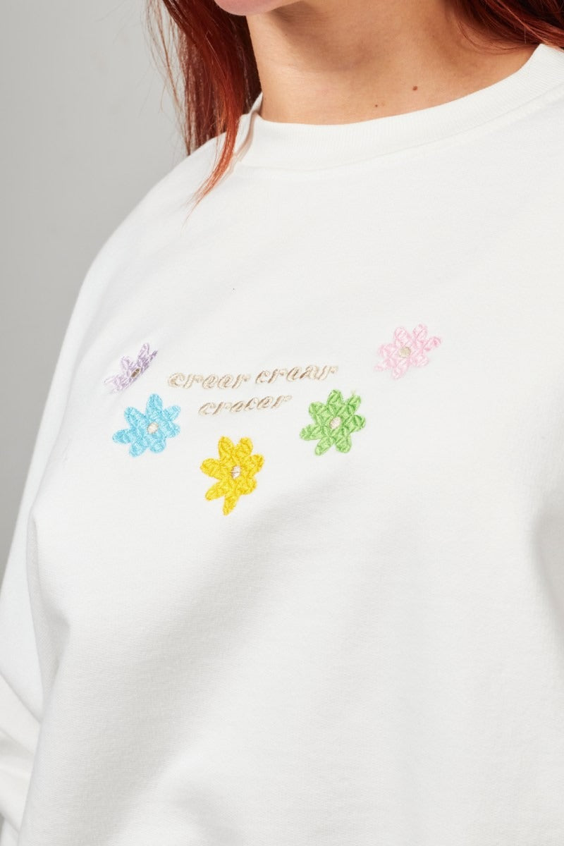 Buzo Crop Marfil Flowers
