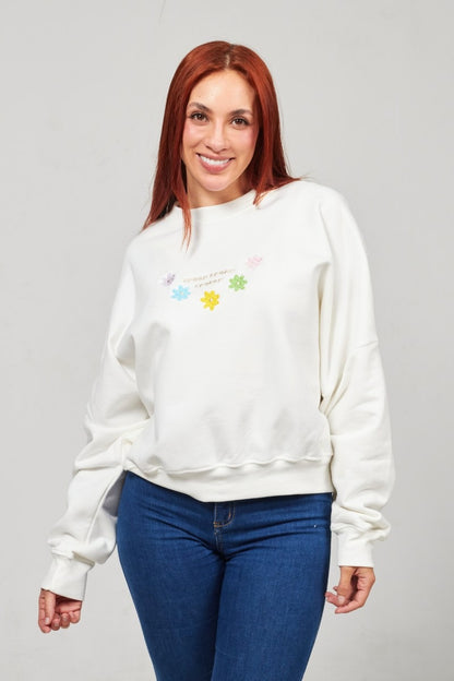 Buzo Crop Marfil Flowers