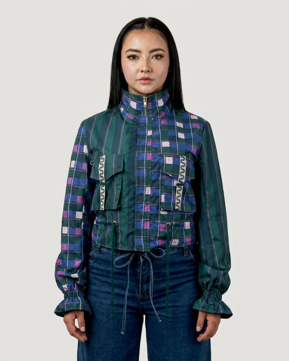 Chaqueta corta estampada verde