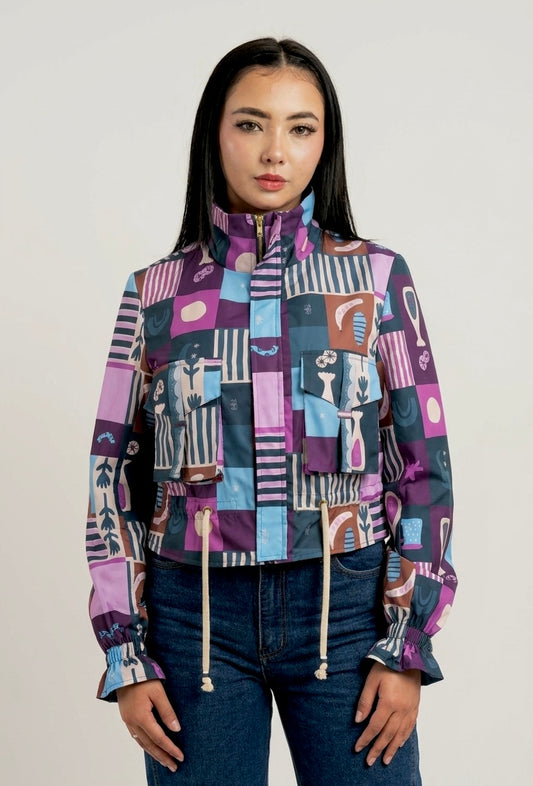 Chaqueta corta estampada morado