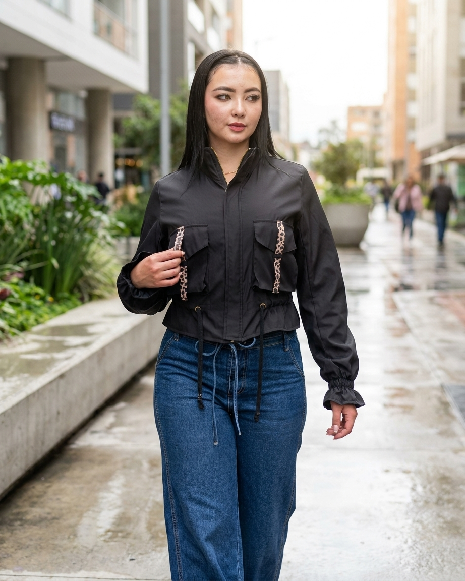 Chaqueta corta unicolor negra